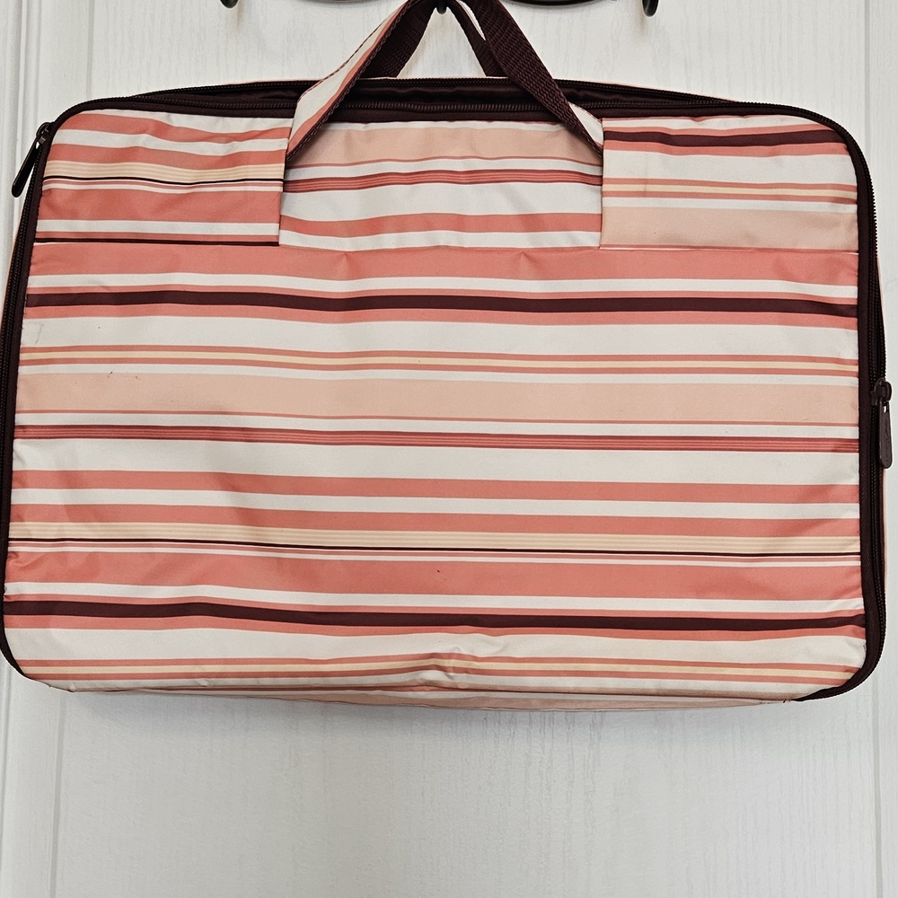 Thirty-One Striped Laptop Bag - Pink and Cream